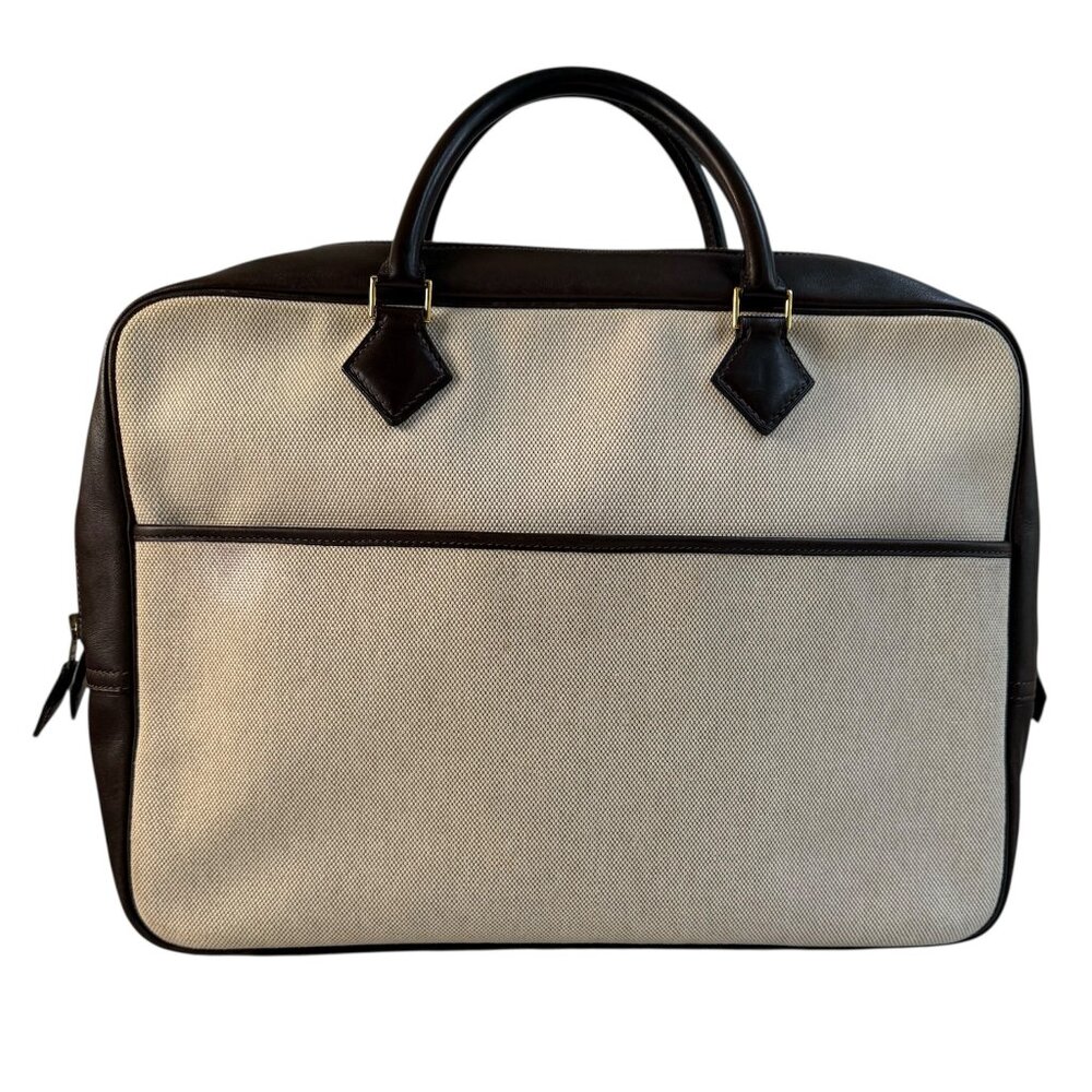 HERMES Porte-Documents Plume 38 Briefcase Bag Ecru Beige Toile H Ebene Evercalf